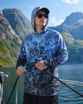 Blue Arctic Camo UPF 50+ Performance Hoodie lifestyle view