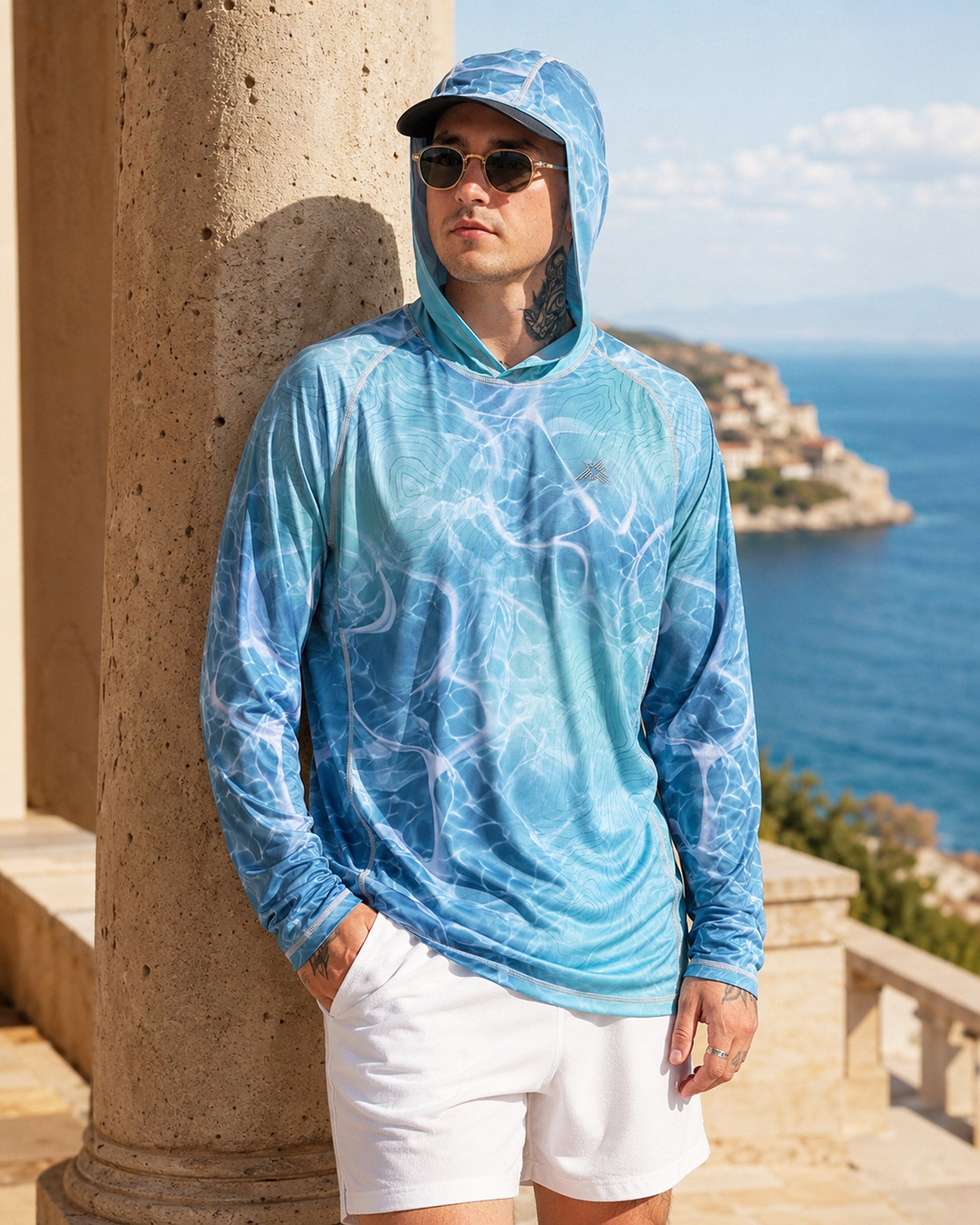 Ocean Topo Camo UPF 50+ Performance Hoodie