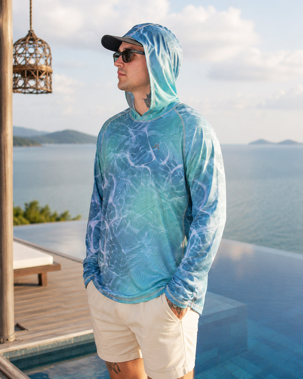 Ocean Topo Camo UPF 50+ Performance Hoodie
