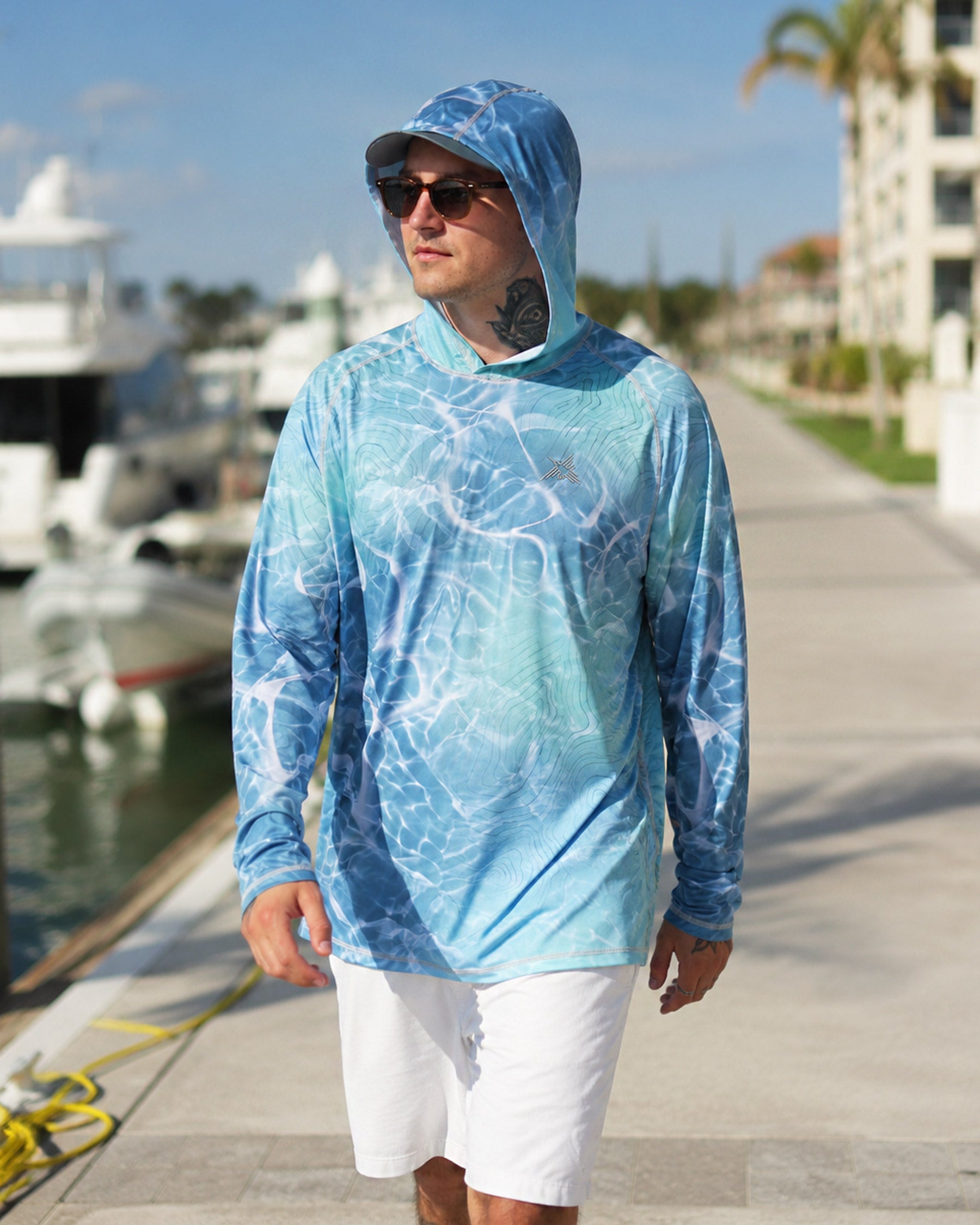 Ocean Topo Camo UPF 50+ Performance Hoodie
