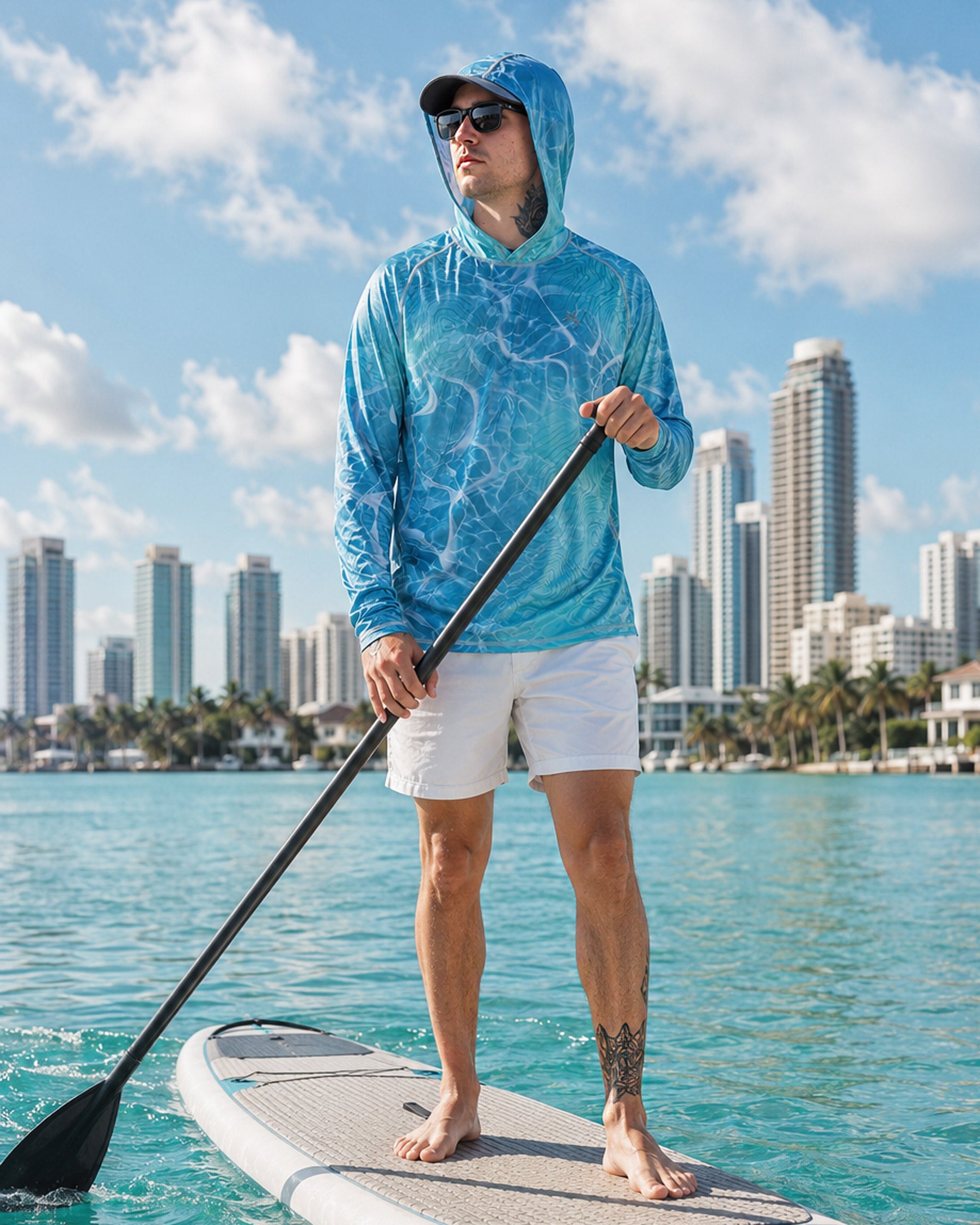 Ocean Topo Camo UPF 50+ Performance Hoodie
