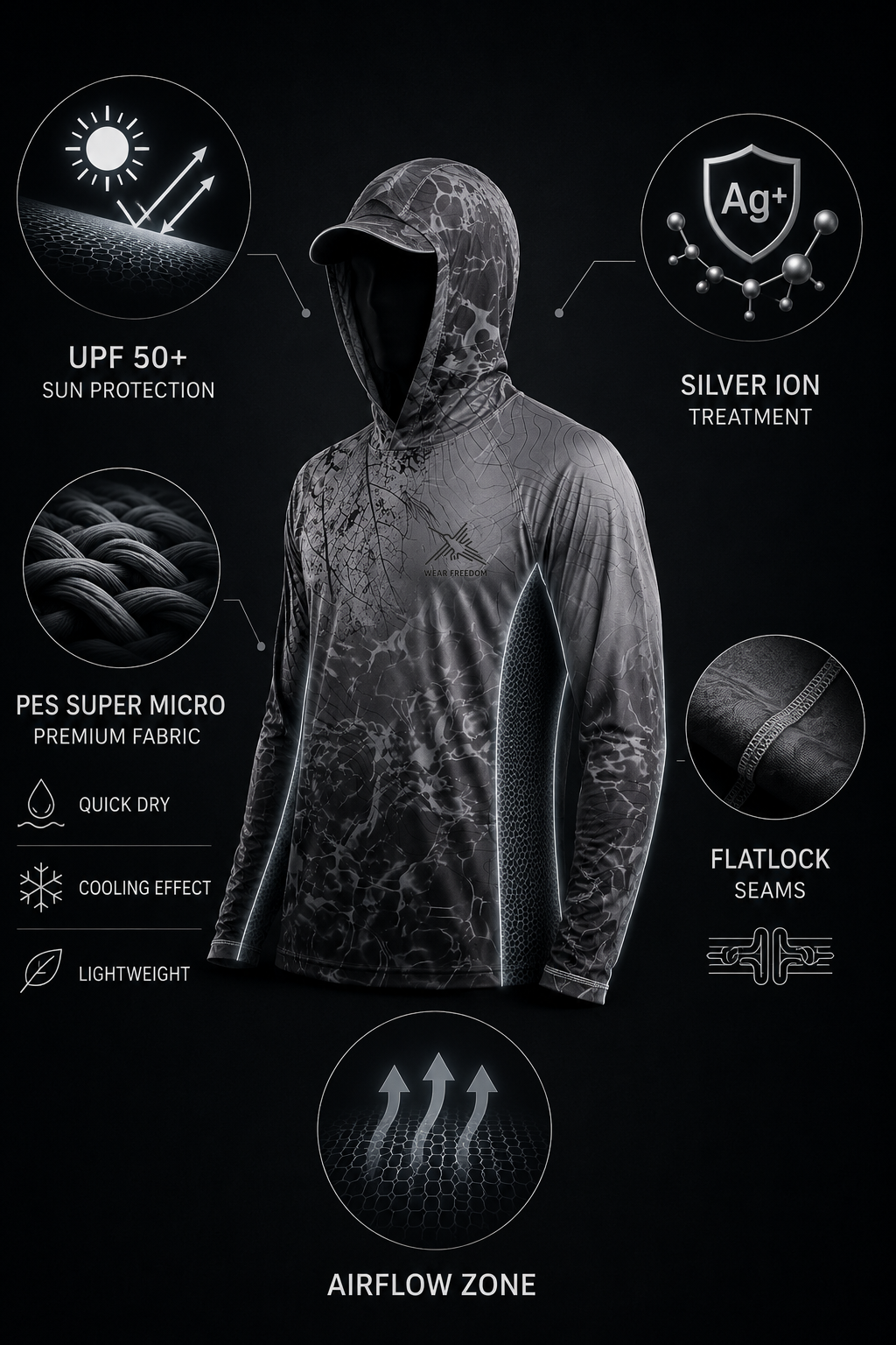 Slate Storm Camo UPF 50+ Performance Hoodie