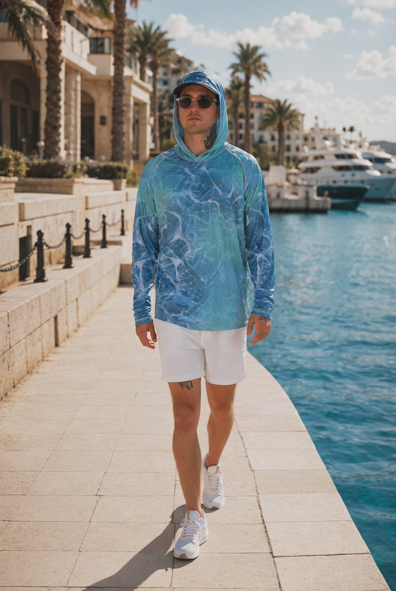Ocean Topo Camo UPF 50+ Performance Hoodie